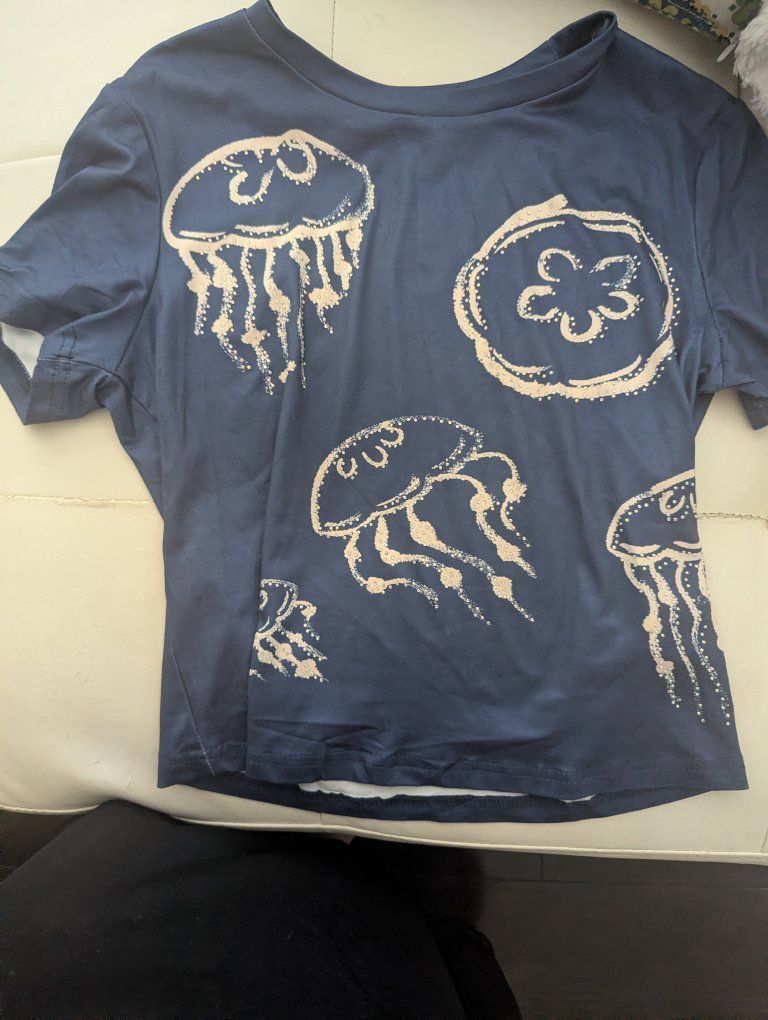 Girls' Navy Jellyfish Print T-Shirt - Short Sleeve Ocean Life Top