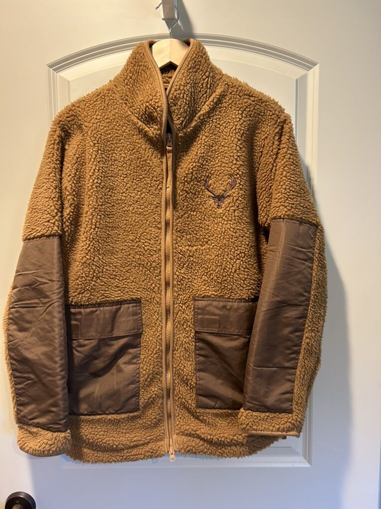Bucked Up Brown Fleece Zip Up Jacket Patch Pocket