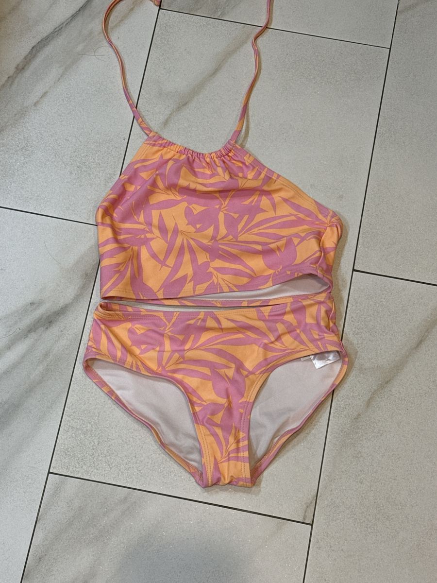 Old Navy Women's Size 8 Two-Piece Tropical Print Halter Swimsuit Pink & Orange