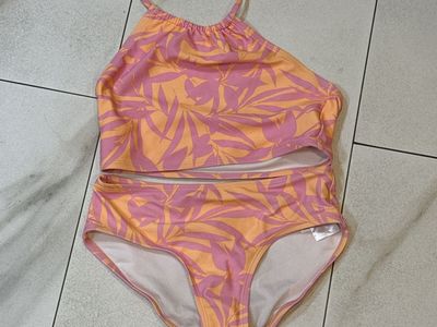 Old Navy Women's Size 8 Two-Piece Tropical Print Halter Swimsuit Pink & Orange