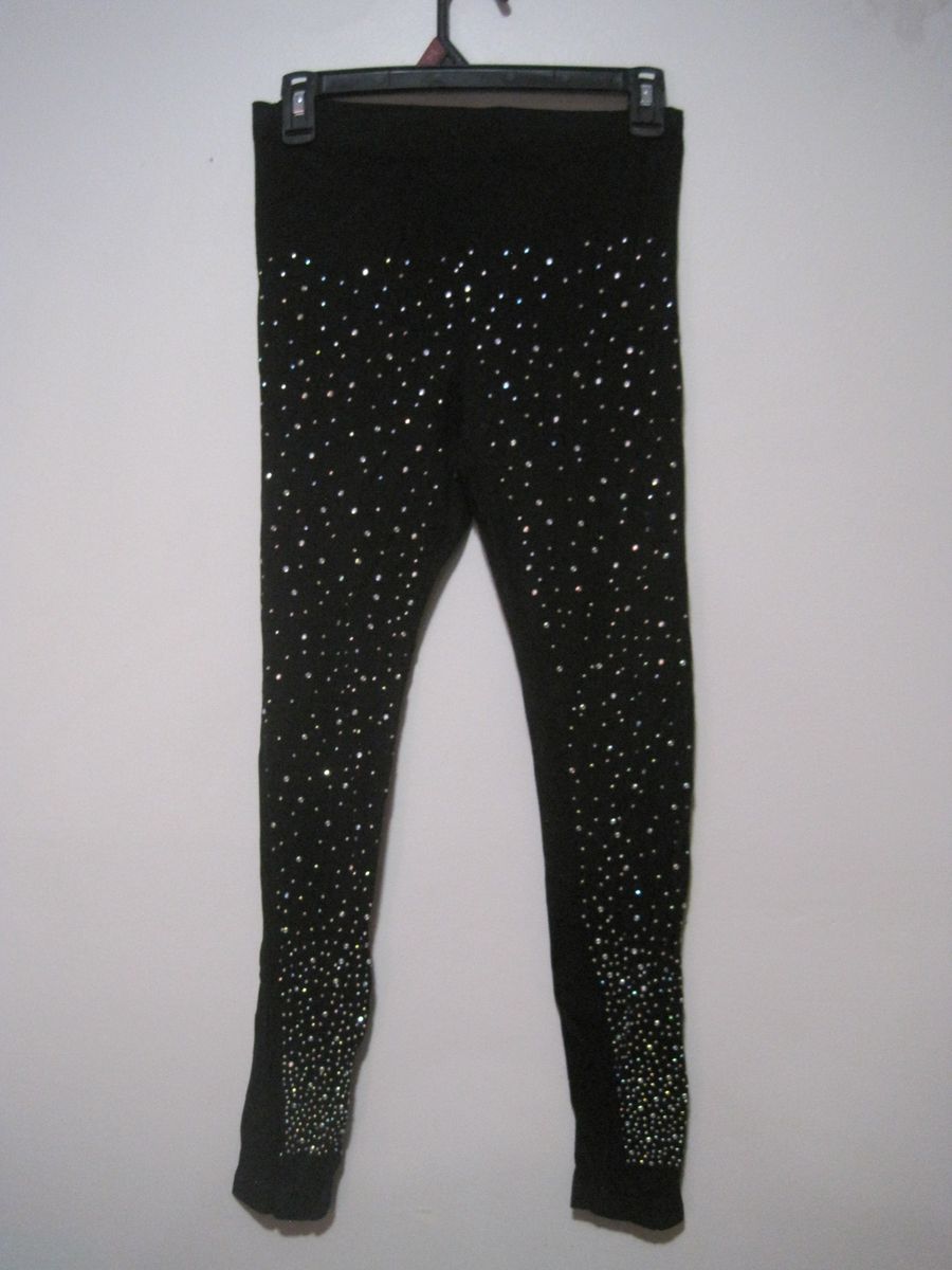 Rue 21 Womens Size Medium Black Rhinestone Embellished Mid Waist Leggings Pants