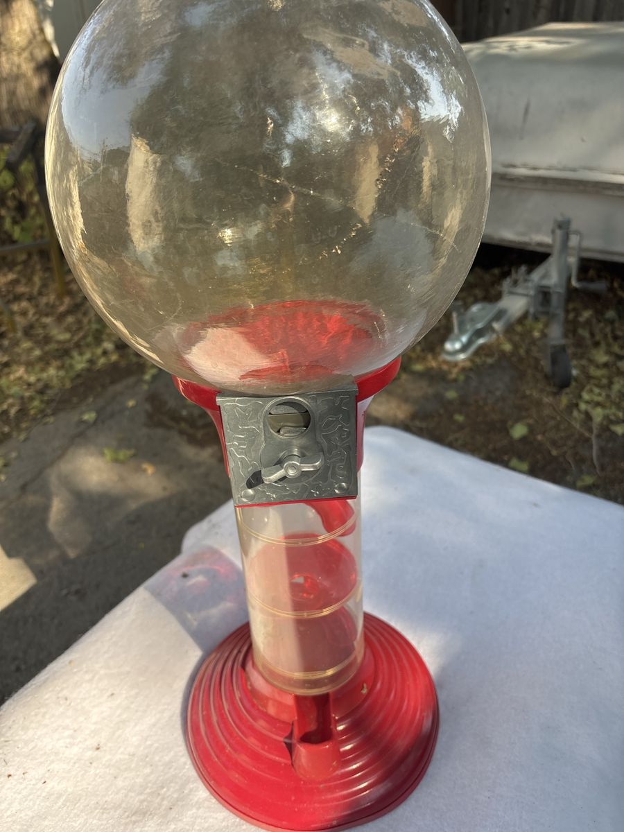 Vintage Red Spiral Gumball Machine Dispenser with Globe