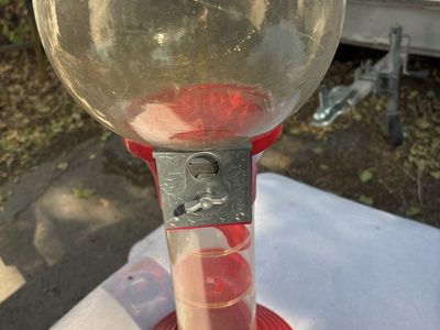 Vintage Red Spiral Gumball Machine Dispenser with Globe