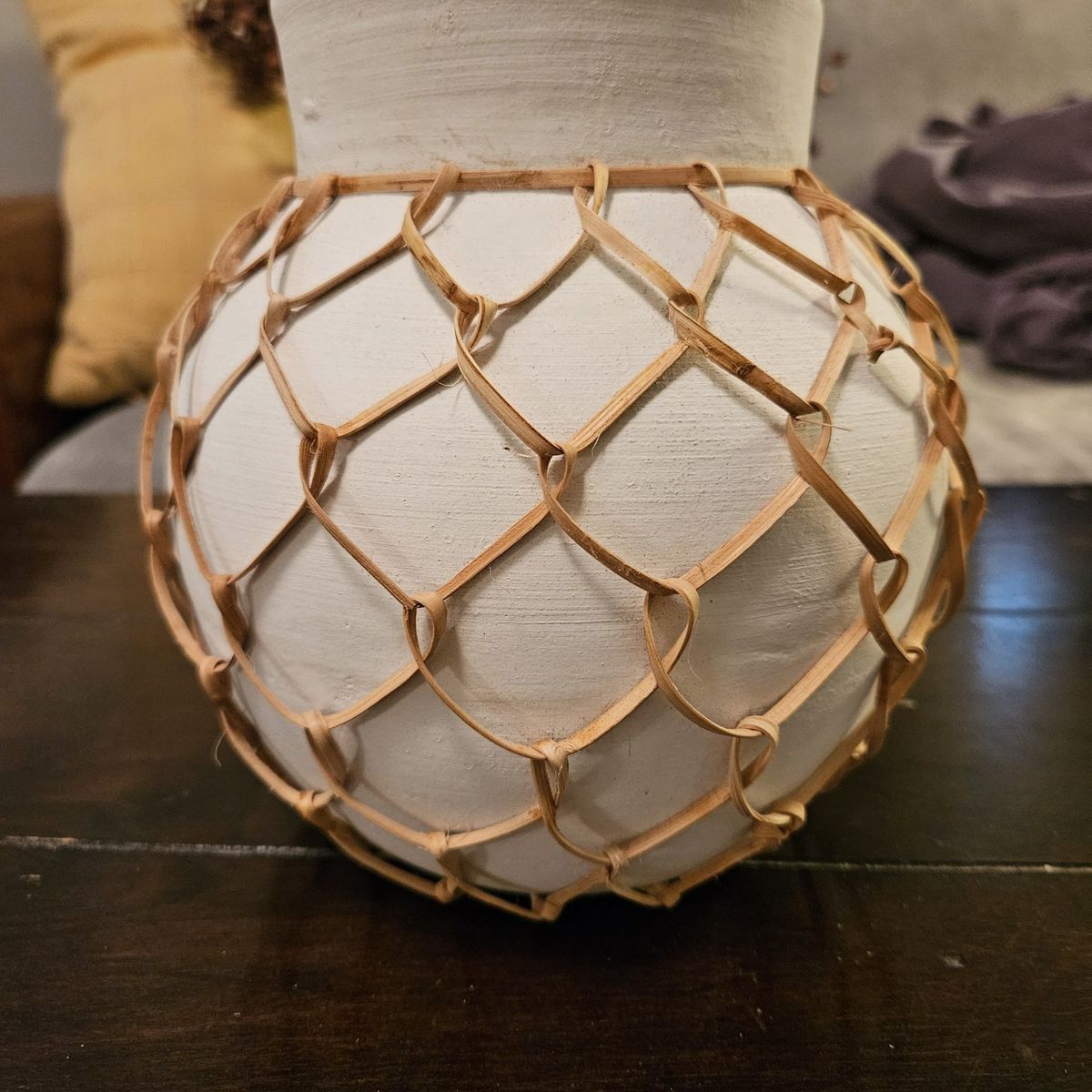 Ceramic vase with leather weaving, new!