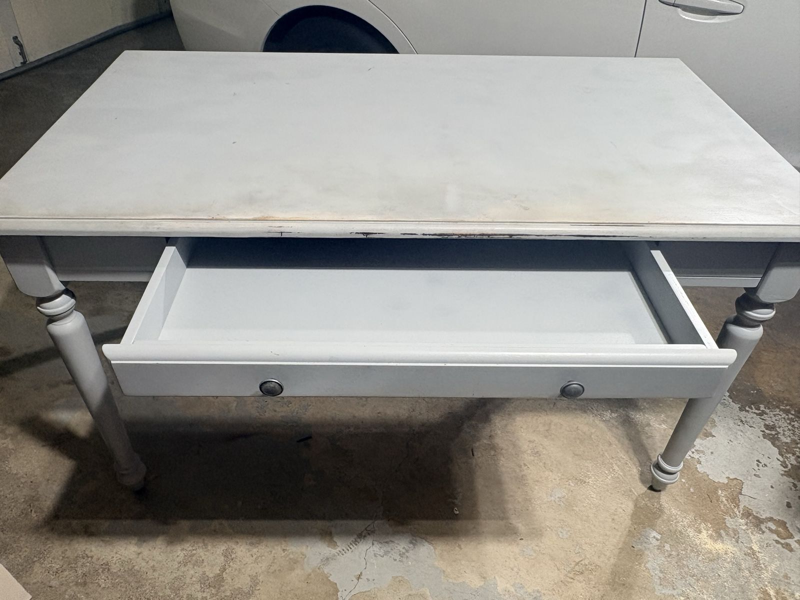 Hand-Painted Solid Wood Writing Desk - Light Blue, Single Drawer