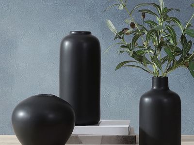 Set of 3 Black Matte Ceramic Vases - Modern Decorative Stoneware Halloween Fall decor