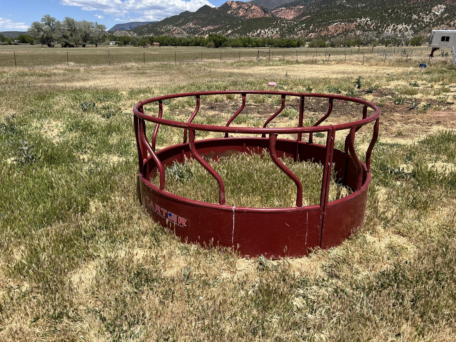 Heavy Duty Red Metal Hay Feeder for Livestock