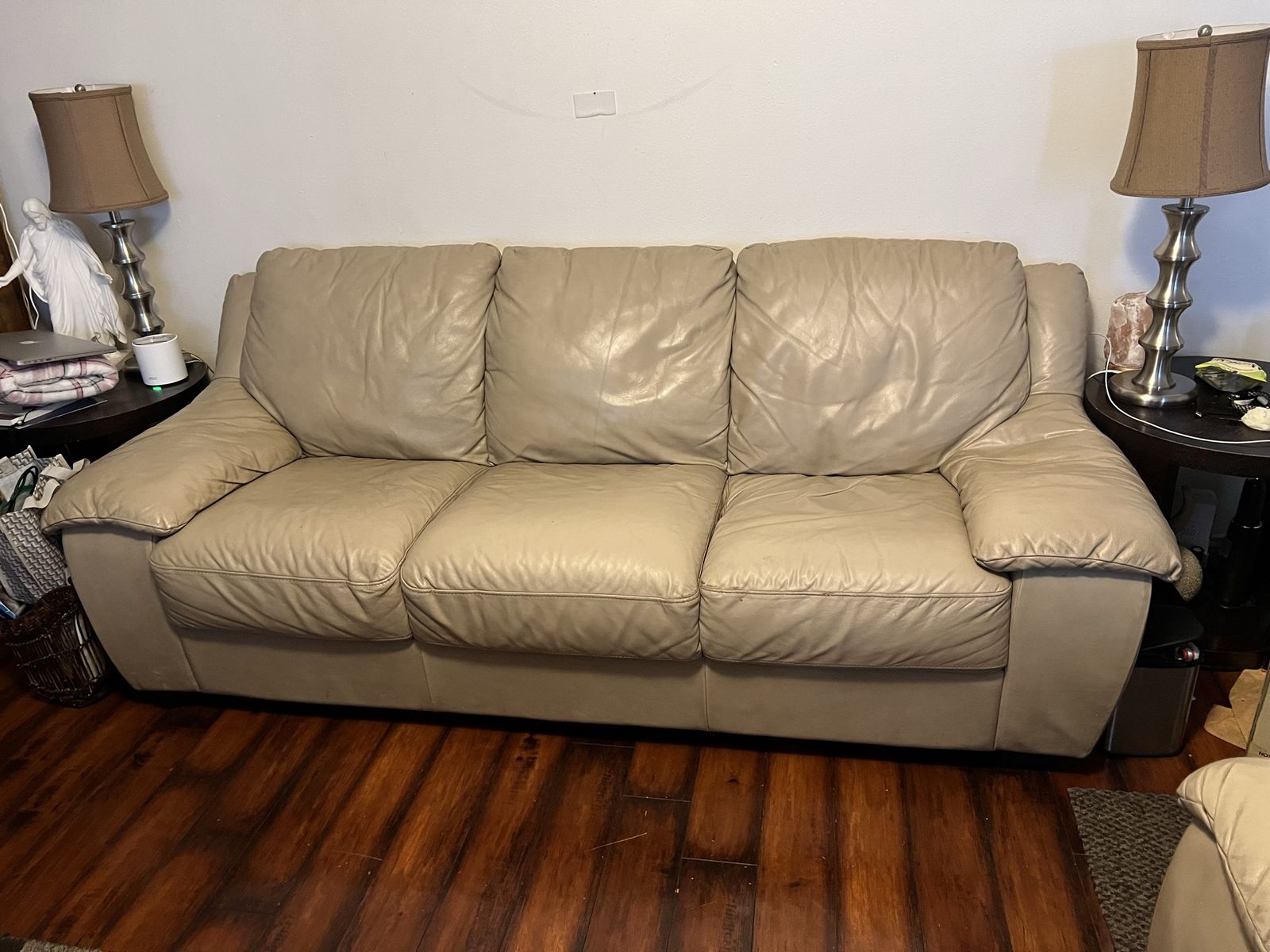 Cream Leather Couch & Loveseat