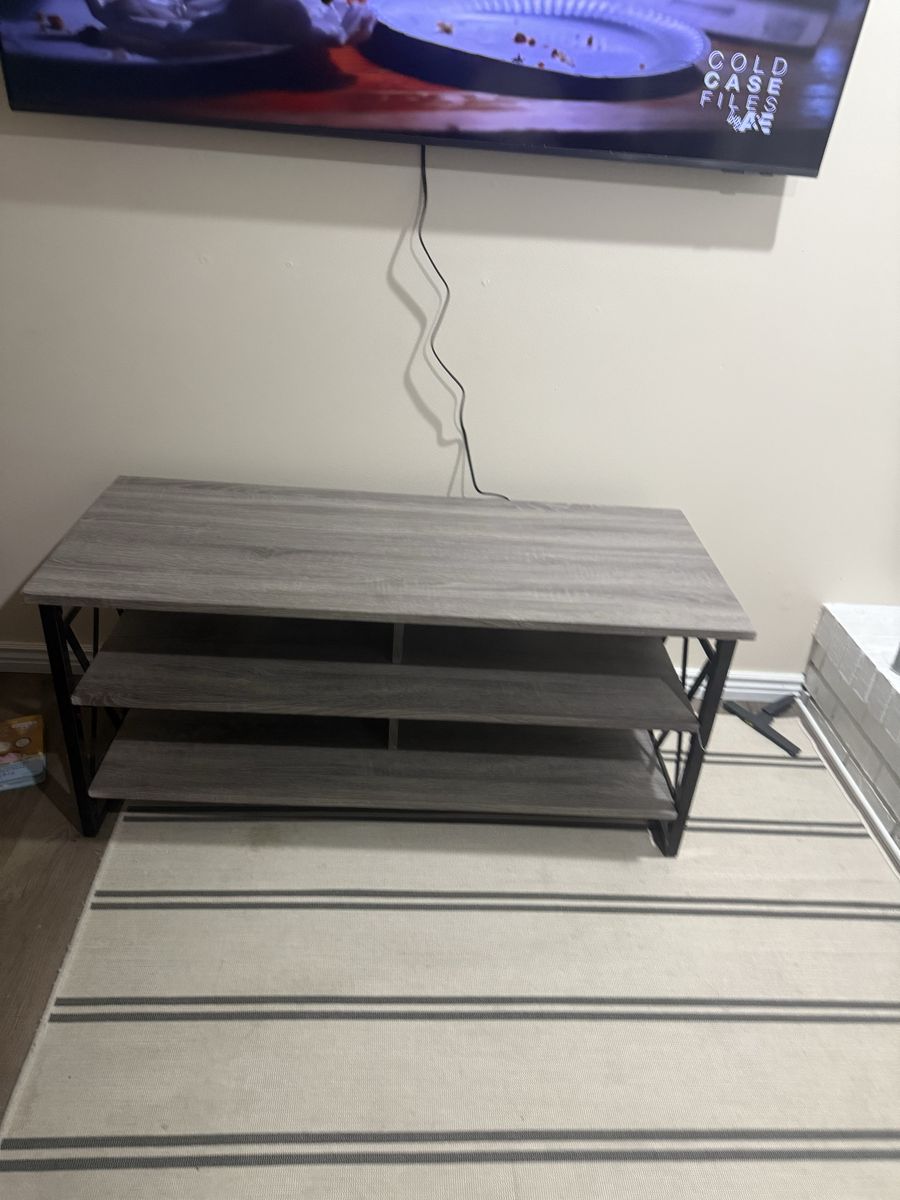 Gray Wood Grain TV Stand Console with Metal Frame - 48" x 20" x 22"