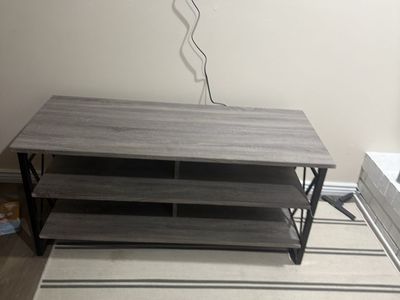Gray Wood Grain TV Stand Console with Metal Frame - 48" x 20" x 22"