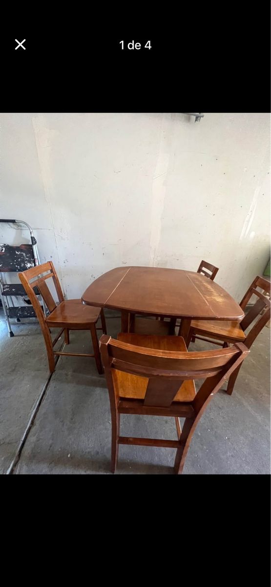 Wooden Drop Leaf Dining Table with 4 Chairs - Compact & Versatile