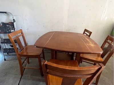 Wooden Drop Leaf Dining Table with 4 Chairs - Compact & Versatile