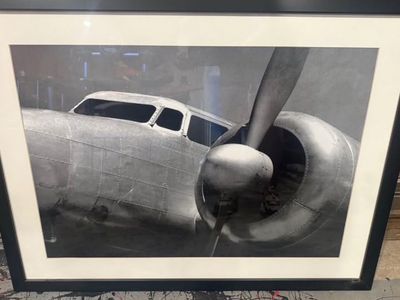 Black and White Framed Airplane Propeller Art Print Wall Decor 34” x 26” approximately