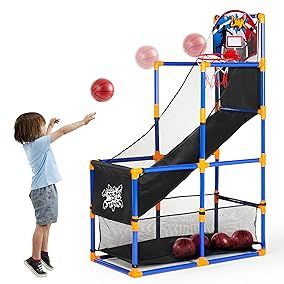 Arcade Basketball Game w/ 4 Balls and Hoop for Kids 3+ Years Old Indoor Outdoor