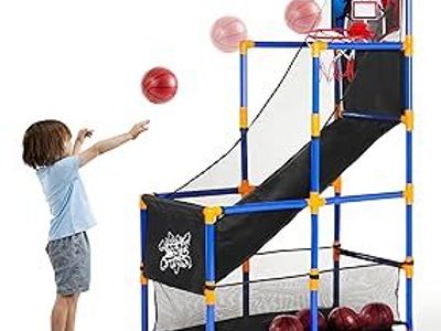 Arcade Basketball Game w/ 4 Balls and Hoop for Kids 3+ Years Old Indoor Outdoor