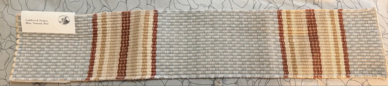 New Handmade Elizabeth Eakins Ladders & Stripes Fabric Swatch For Dresser Blue Natural Red 6”x30”