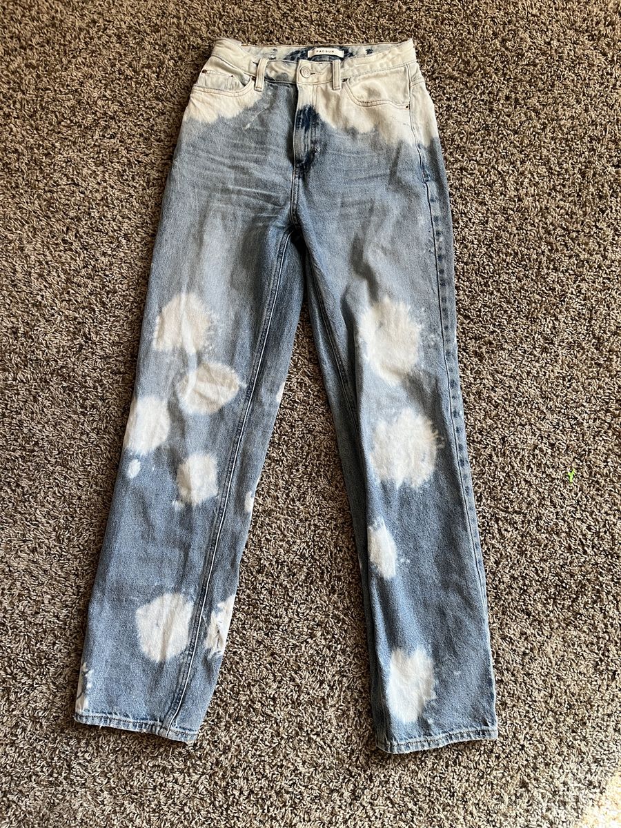 Pacsun Blue Bleached High Waisted Straight Leg Denim Jeans - Waist 25, Inseam 31