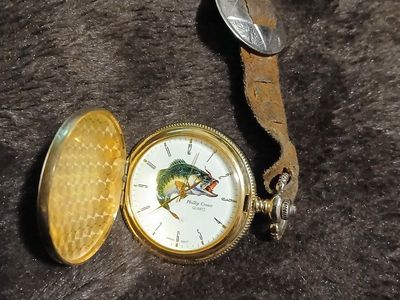 Phillip Crowe Bass Fish Pocket Watch with Leather Fob Strap