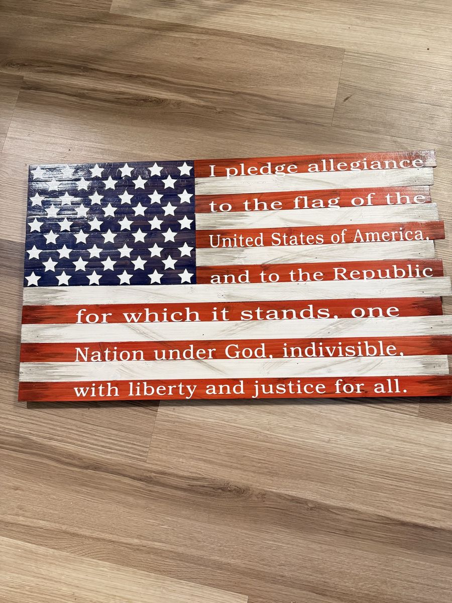 Handcrafted Wooden American Flag Wall Art - Pledge of Allegiance Decor