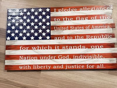 Handcrafted Wooden American Flag Wall Art - Pledge of Allegiance Decor