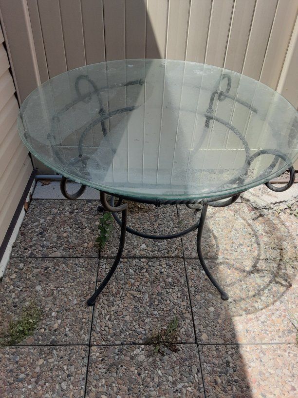 Round Glass Top Patio Table - Wrought Iron Style Base