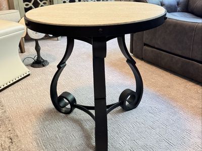 Hooker Furniture Wrought Iron Side Table with Stone Top - 26" Round, 26.5" Tall
