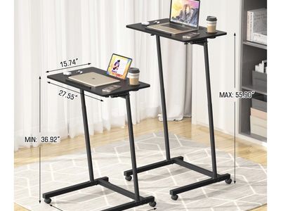 Adjustable Height Rolling Laptop Desk for Treadmill, Standing Desk, or Sofa Side Table, Black