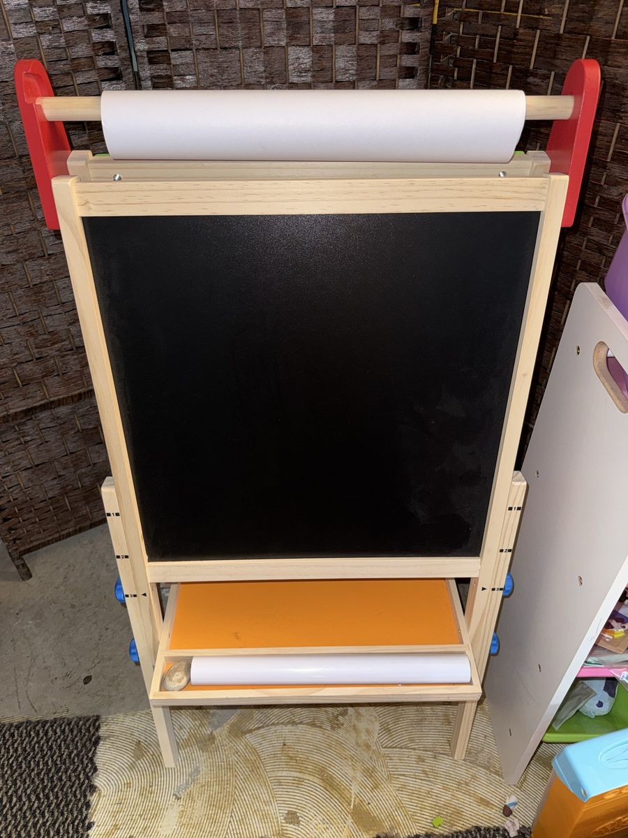 Kids Wooden Art Easel - Whiteboard & Chalkboard with Paper Roll