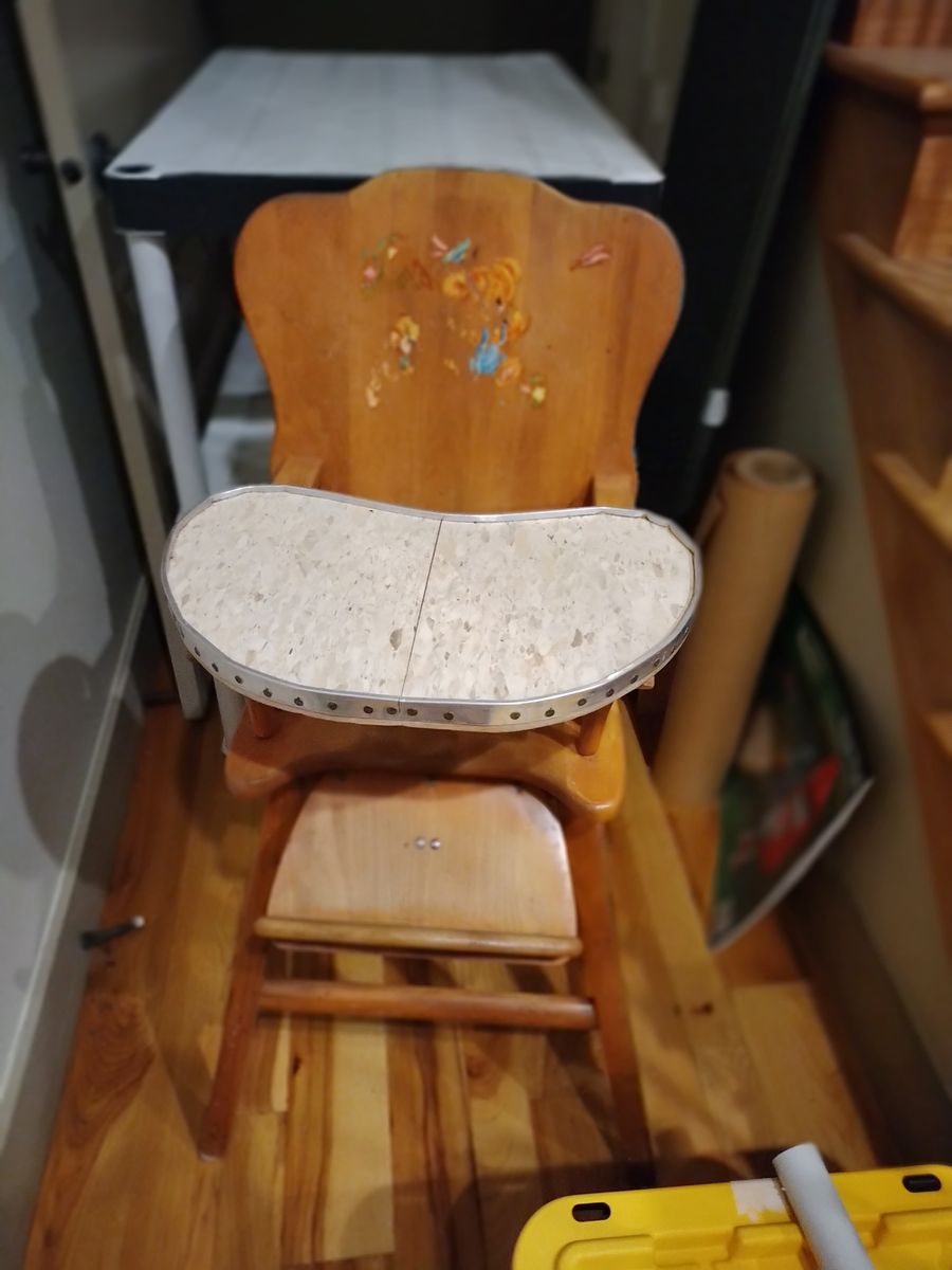 Vintage Wooden Baby High Chair with Tray - FREE - DECORATIVE USE