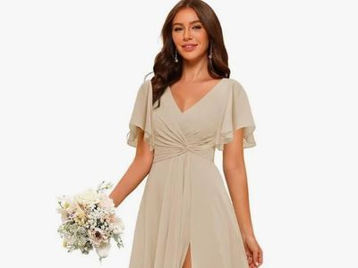 Women's champagne formal chiffon dress