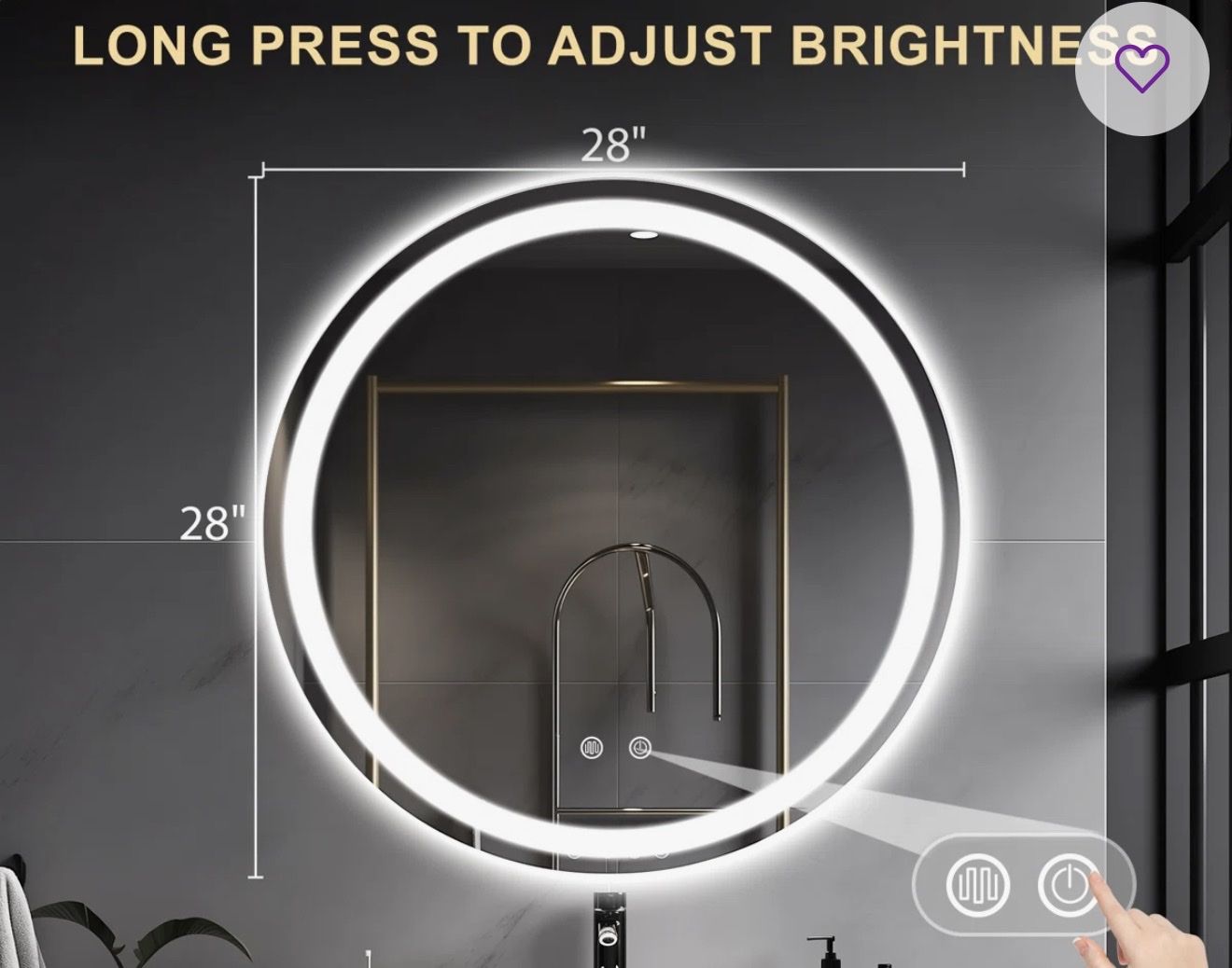 Round LED lit mirror