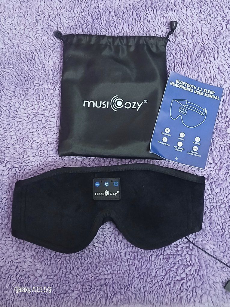 MusiCozy Bluetooth 5.2 Sleep Headphones Eye Mask - HD Stereo Sound, Microphone, Calling