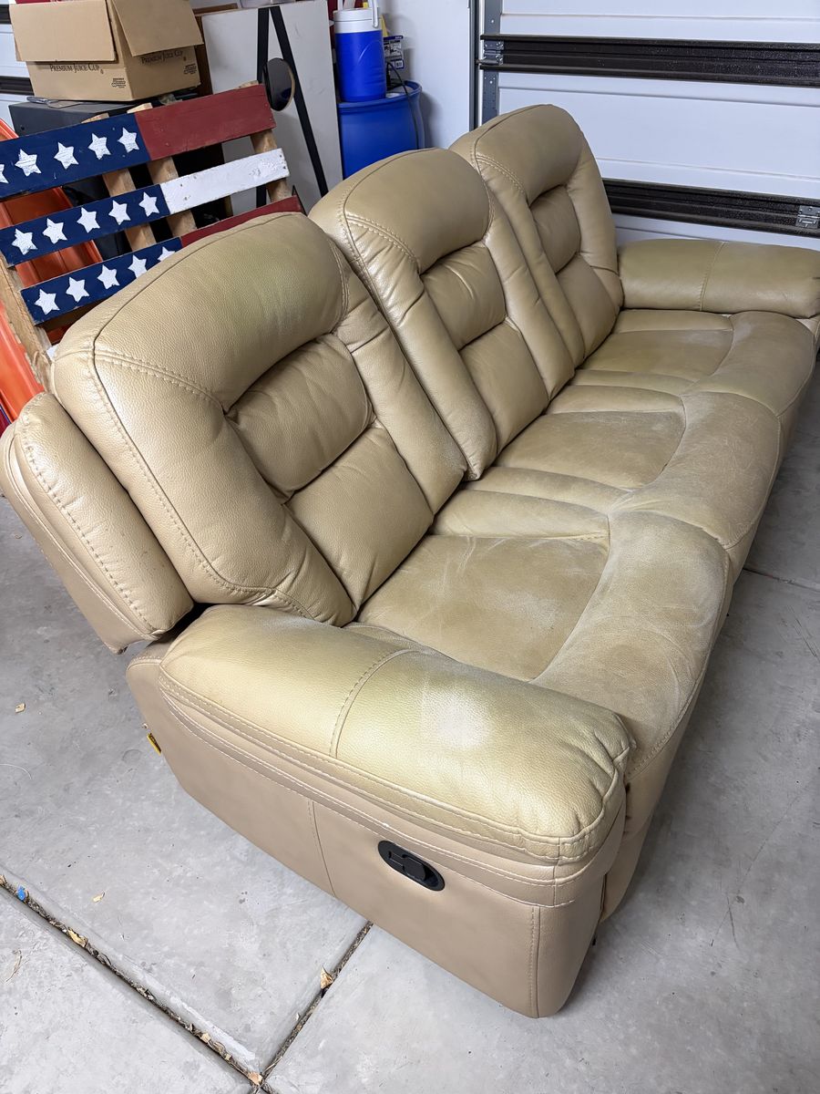Beige Faux Leather Reclining Sofa 3-Seater Couch