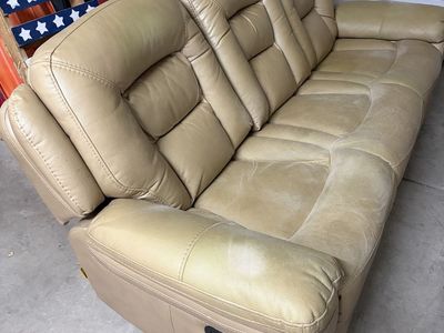 Beige Faux Leather Reclining Sofa 3-Seater Couch