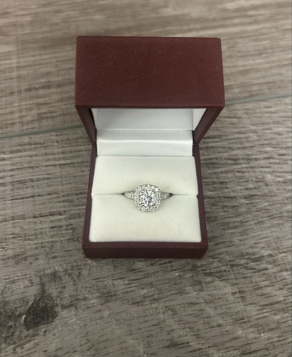 Moissanite Halo Engagement Ring w/ Diamond Band