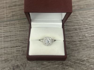Moissanite Halo Engagement Ring w/ Diamond Band