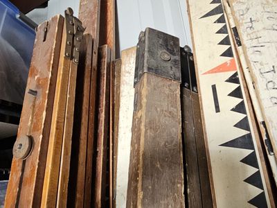 Bundle of Antique & Vintage Wood Surveyor Stadia Rods Measuring