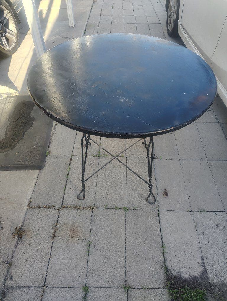 old round metal table 1950s twisted metal legs