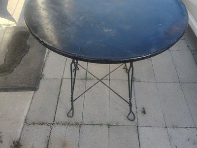 old round metal table 1950s twisted metal legs