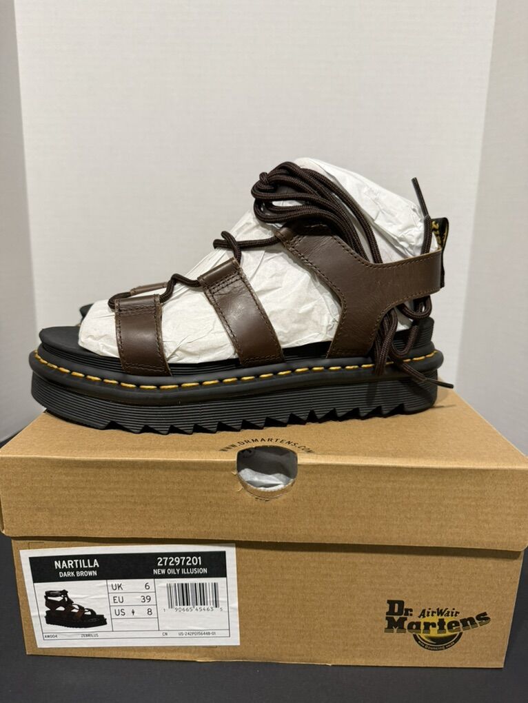 New Dr. Martens Nartilla Dark Brown Sandles Sz 8
