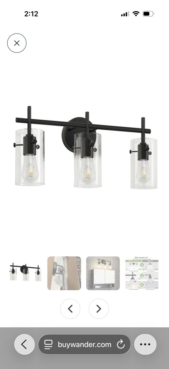 Indoi Bathroom Light Fixtures, 3-Light Matte Black