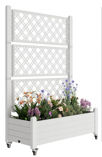 Resin Elevated Garden Planter Box with Trellis, Ashen color