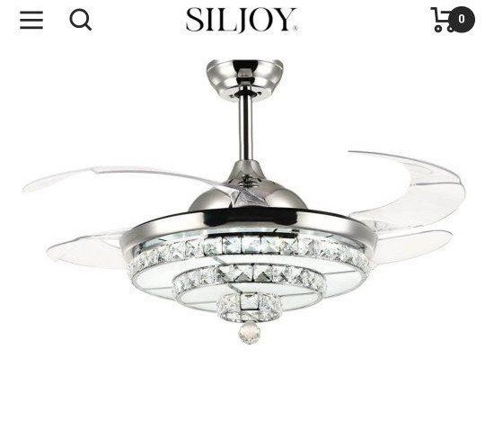 SILJOY Retractable Crystal Ceiling Fan with LED Light, Remote Control, 42 inch, Silver