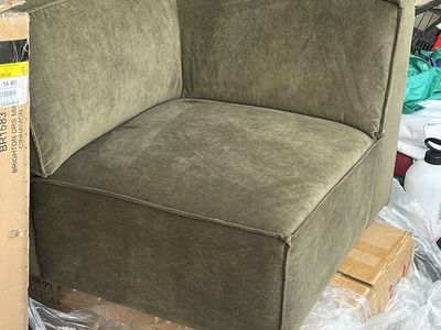 Unique Furniture Beacon Corner Right Olive Green Corduroy Chair - New in Box - OBO