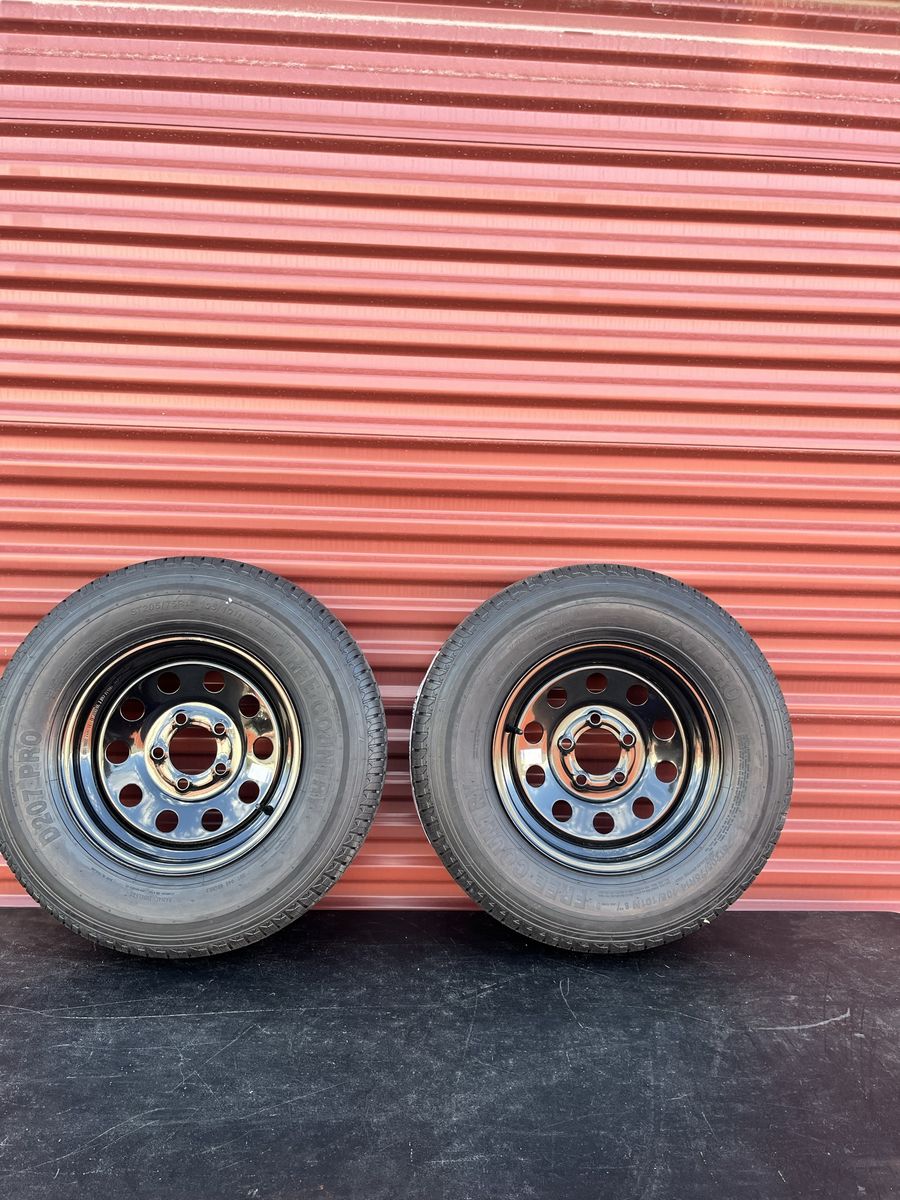 Set of 2 Free Country ST 205 /75 R 14 Trailer Tire Mounted on New Black Wheels 5 on 4.5 Pattern Brand New