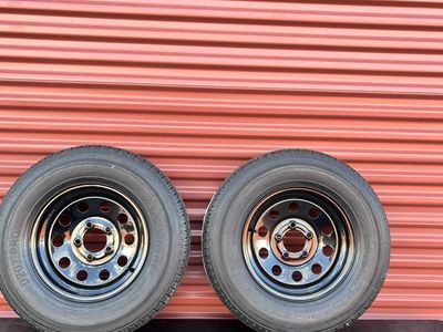 Set of 2 Free Country ST 205 /75 R 14 Trailer Tire Mounted on New Black Wheels 5 on 4.5 Pattern Brand New