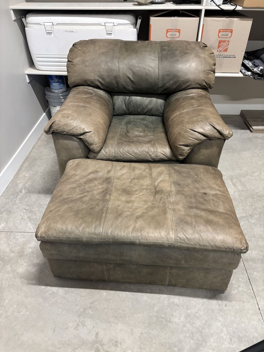 Green Leather Chair and ottoman