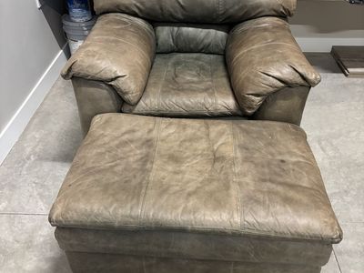 Green Leather Chair and ottoman