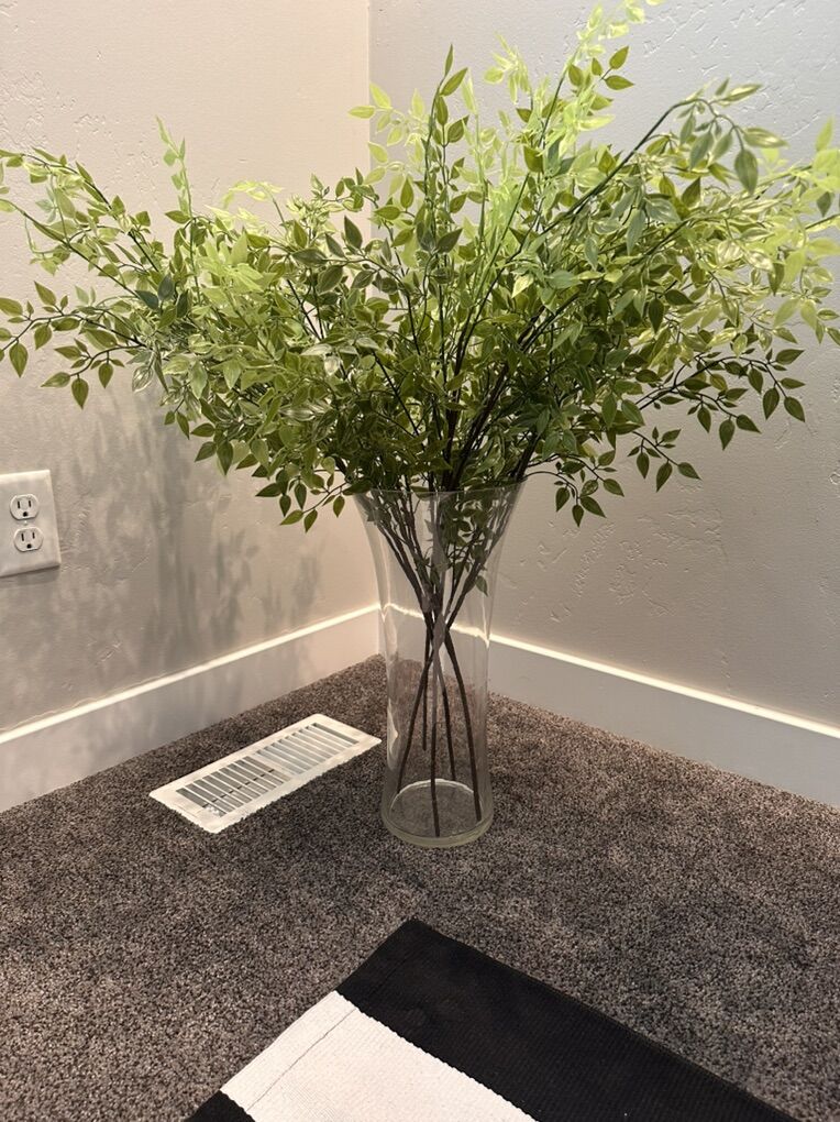 Decorative Glass Vase And Faux Greenery