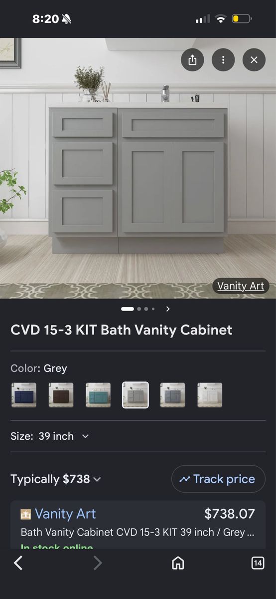 Vanity Art CVD 15-3 KIT 39" Grey Bath Vanity Cabinet with Drawers and Doors